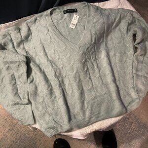 NY&C Long Sleeve V-Neck Aqua Blue Cable Sweater- XXLARGE